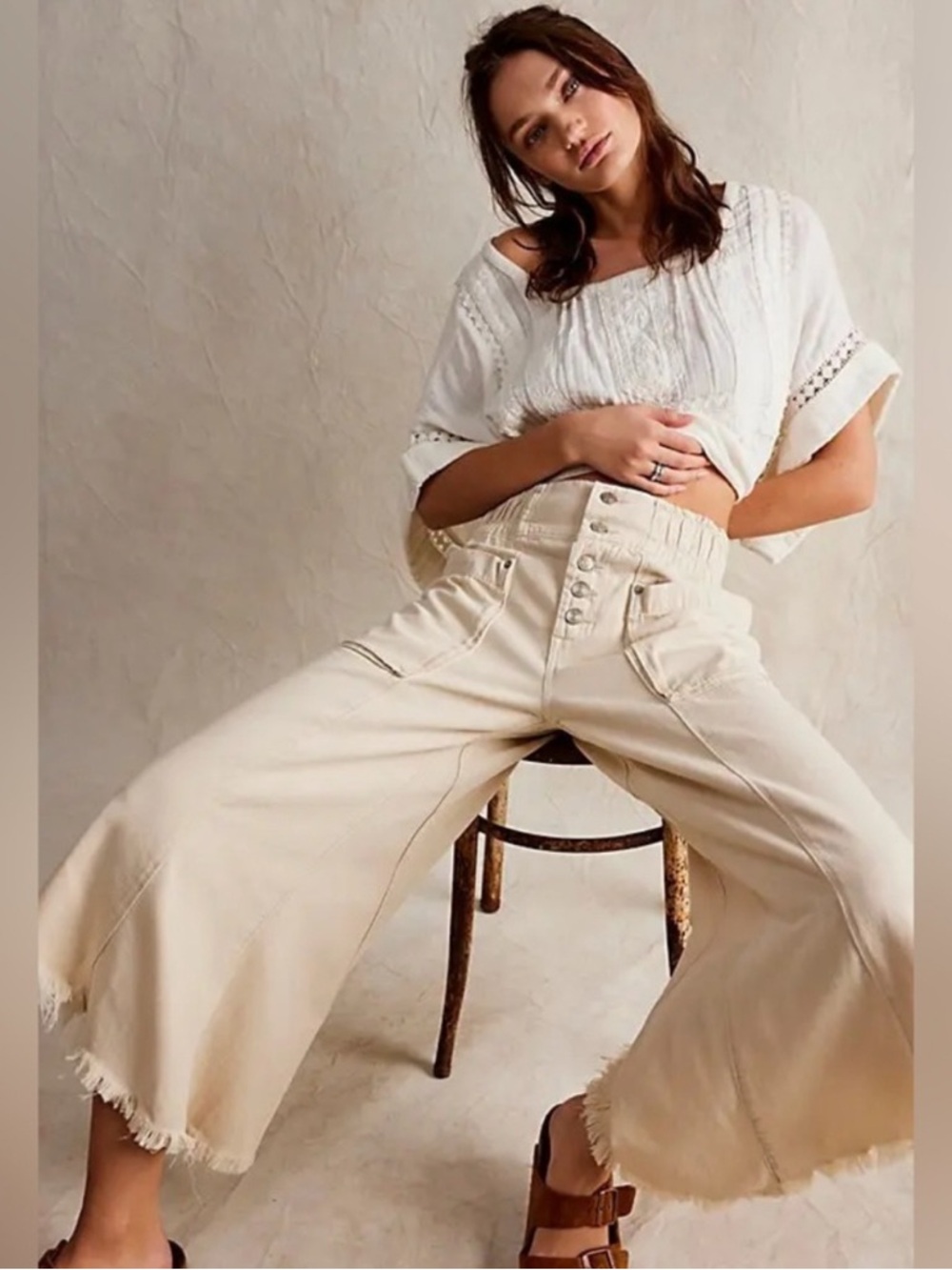 We The Free Cream Elastic Waist Sun Setter Pants - Picture 4 of 4